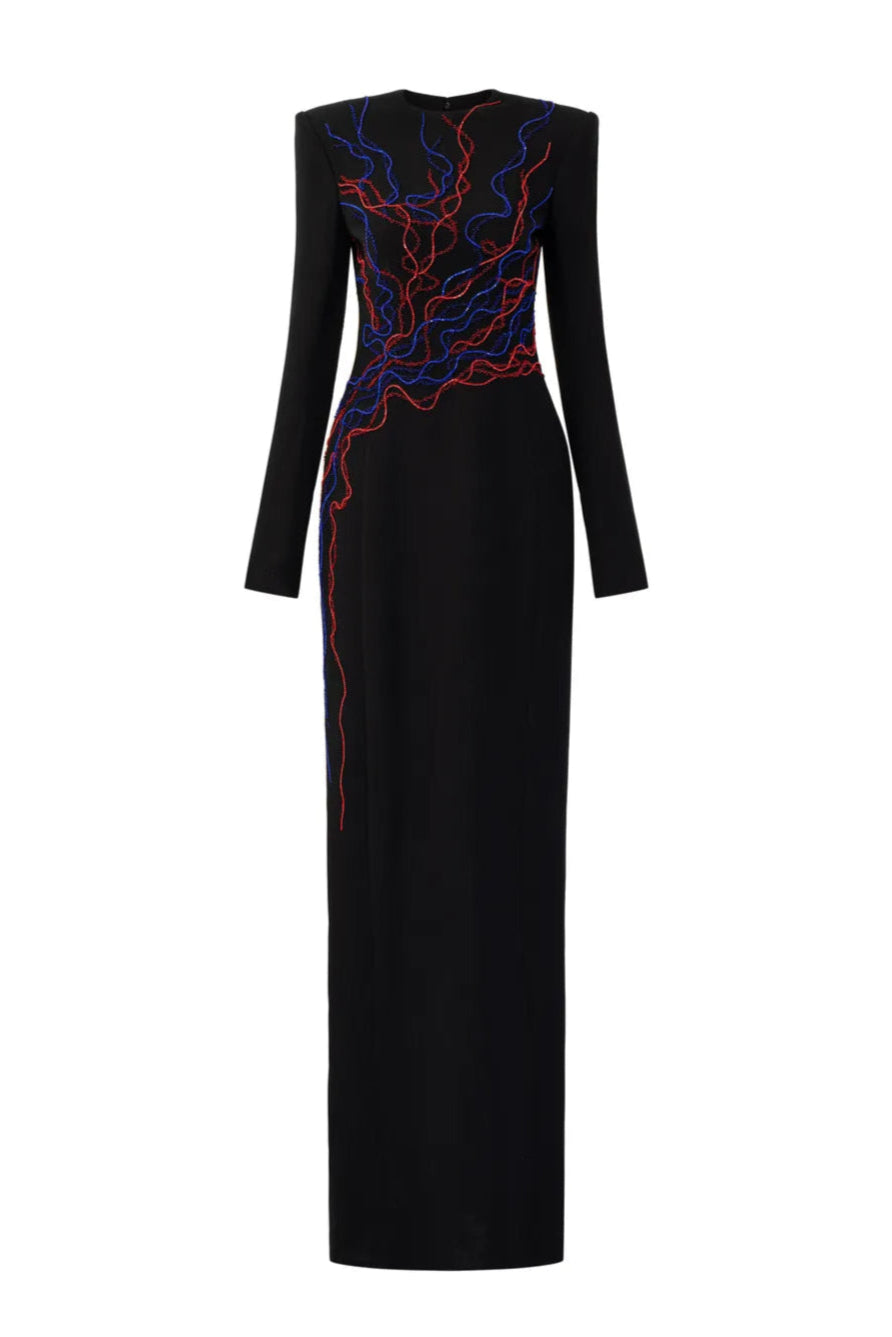 Stylized Crystal Embellished Straight Dress